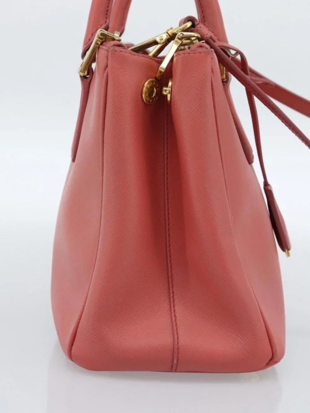 PRADA Galleria Hand Bag Safiano Leather 2way Pink Gold Auth